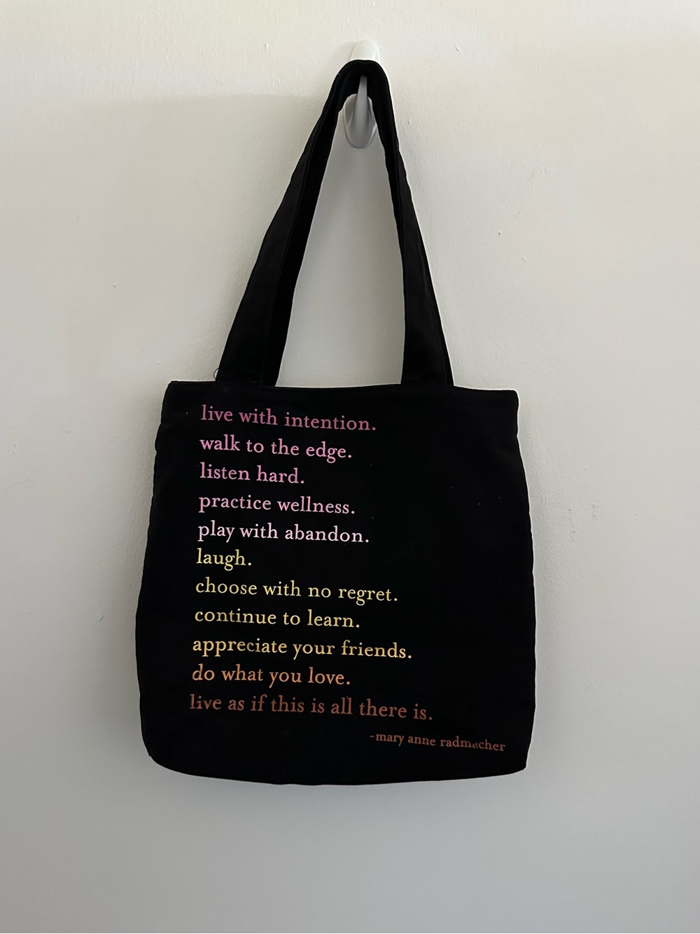 Quotable Black Canvas Bag With Inspirational Quote